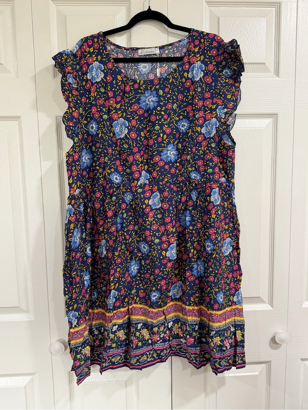 Women’s Navy Blue Floral Ruffle Sleeve Dress